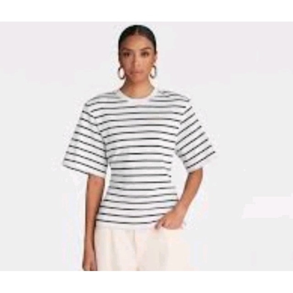KBB by Kahlana x Target Women's M White Black Striped Boxy Cropped T-Shirt